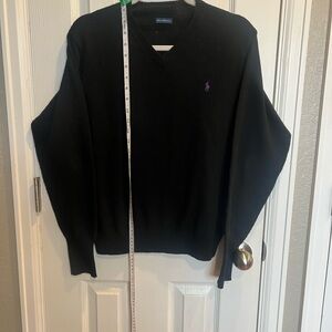 Polo Ralph Lauren Black V-Neck Sweater with Purple Logo